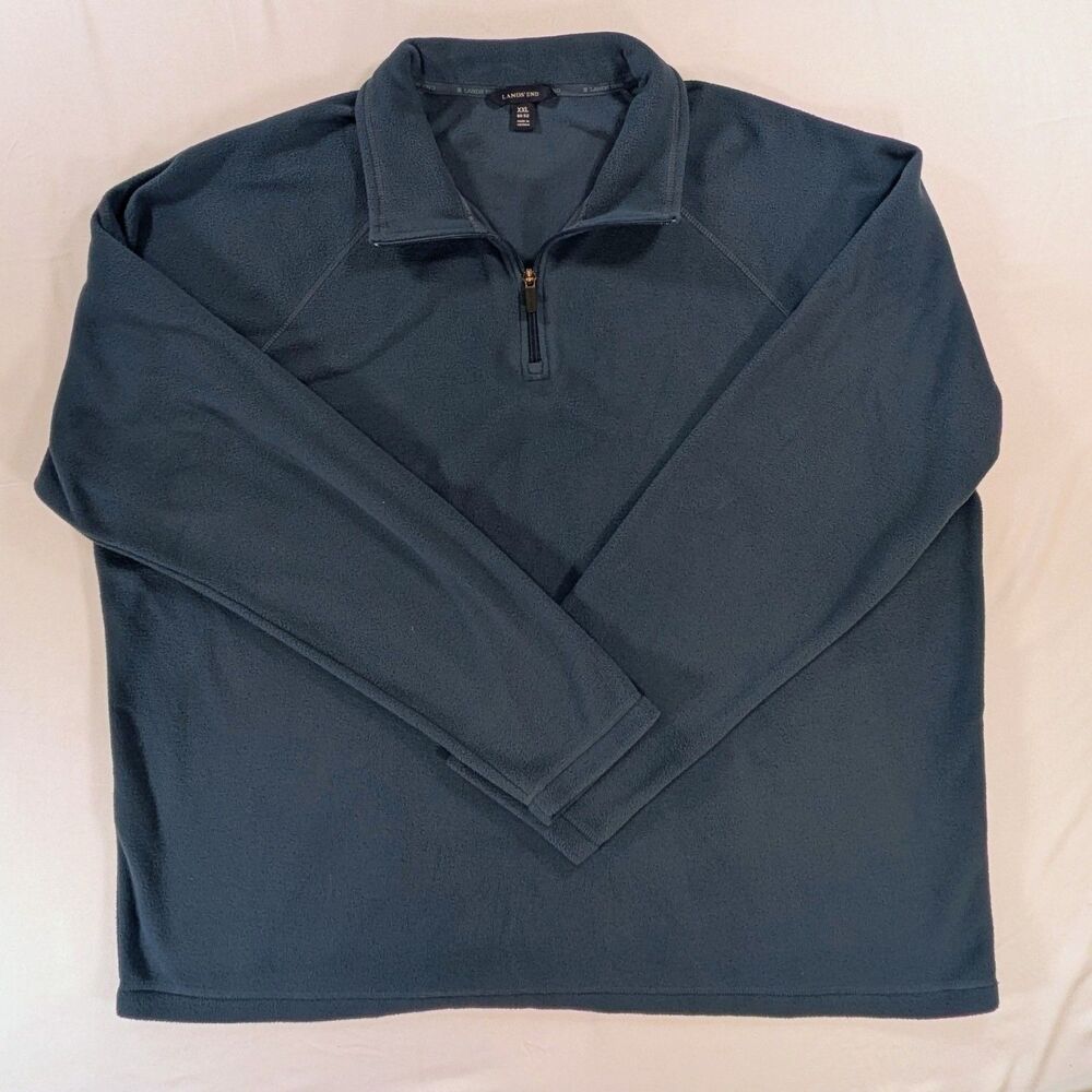 Lands End Mens Blue Therma Check 1/4 Zip XXL Pullover Gorpcore